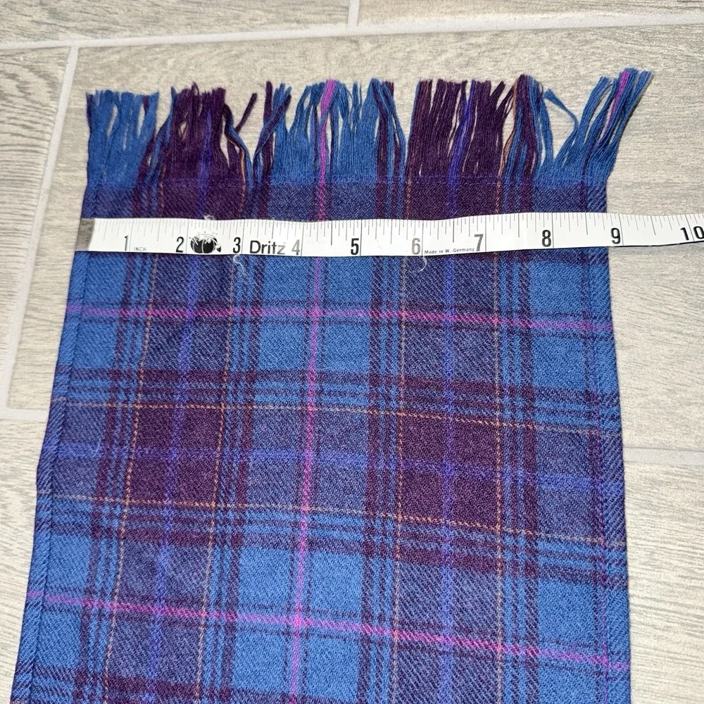 Pendleton Scarf Tartan Plaid Blue Purple 100% Virgin Wool Fringe Made in USA